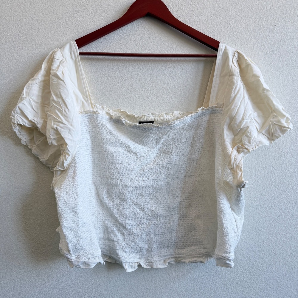 Torrid Women Ivory Smocked Puff Sleeve Square Neck Ruffle Top Plus Size 5 Boho